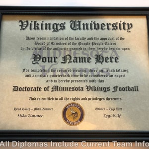 ミネソタ フットボール NFL #1 ファン証明書 男の隠れ家 卒業証書 完璧なギフト