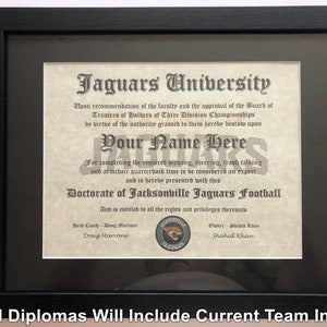 Jacksonville Football NFL # 1 Fan-Zertifikat Man-Cave-Diplom Perfektes Geschenk