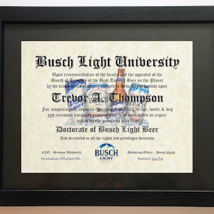 Busch Light Fan Certificate Man Cave Diploma