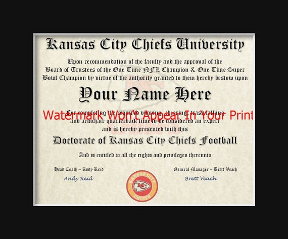 KANSAS CITY CHIEFS FOOTBALL ~ NFL MAN CAVE ~ CERTIFICATE ~ DIPLOMA GIFT