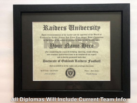 Oakland Las Vegas Football NFL #1 Fan Certificate Man Cave Diploma Perfect Gift