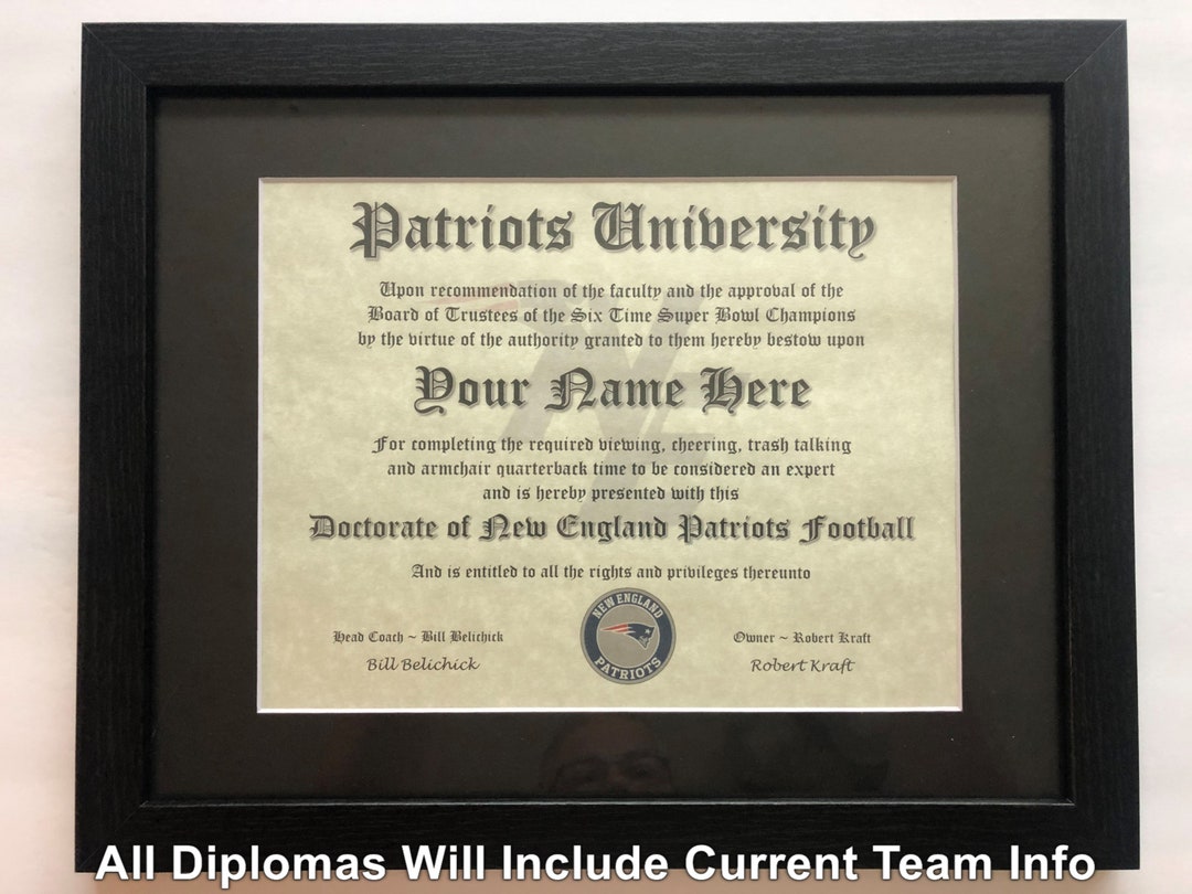 New England Patriots NFL 1 Fan Certificate Man Cave Diploma Perfect ...