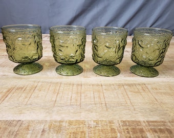 Anchor hocking green crinkle Milano folded rocks glasses set of 4