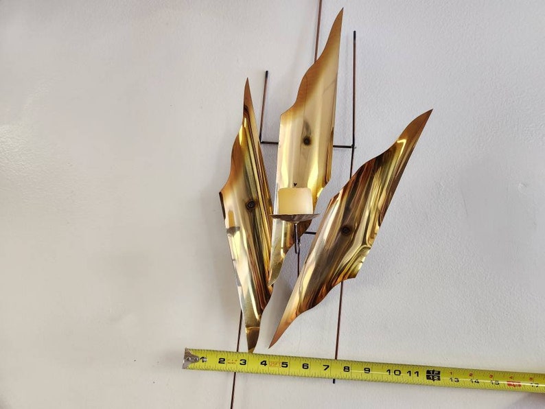 Gold metal mid-century wall candle sconce sculptural wall hanging image 9