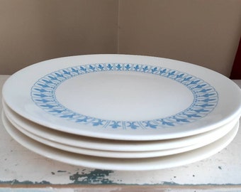 Homer Laughlin Blue Fleur De Lis Dinner Plates set  of 4 Vouge Ironstone Richelieu Pattern