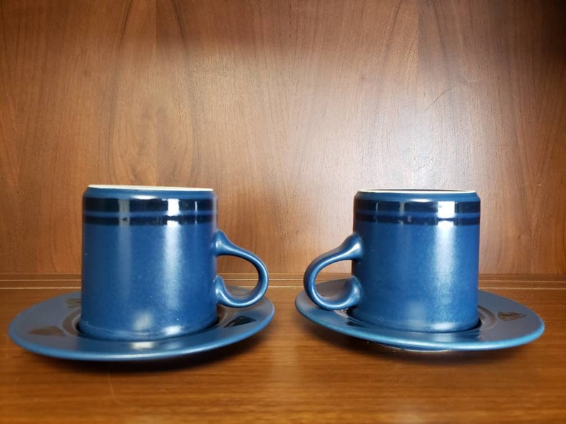 Pfaltzgraff morning light coffee cup and saucer set of 2 blue black geometric dishes image 10