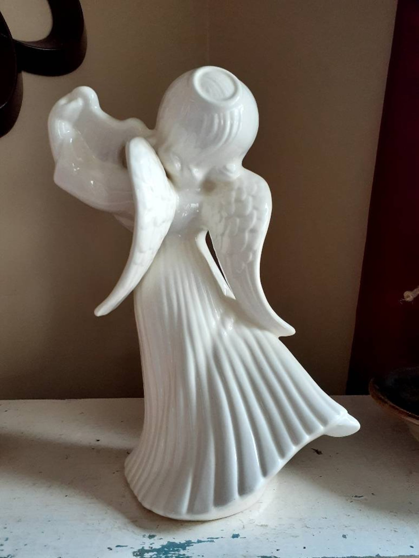 Vintage Angel or Cherub white ceramic playing a harp | Etsy