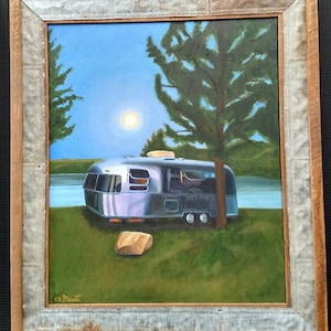 Airstream original oil painting and custom frame
