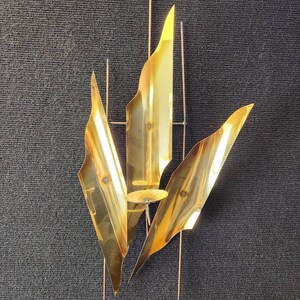 Gold metal mid-century wall candle sconce sculptural wall hanging image 2