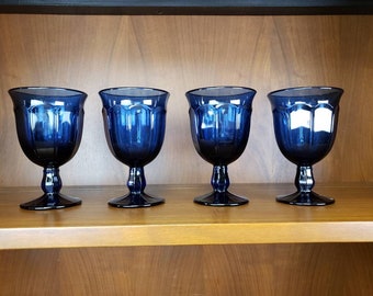 Noritake Water Goblets Provincial Colonial dark blue glassware
