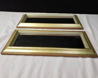 Rectangular mirror set of 2 wooden mirrors gold brown wood with speckling