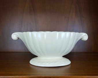 White pottery planter vintage USA pottery ribbed oval bowl