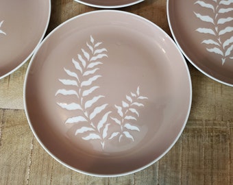 Harkerware Rose Cocoa Fern dinner plate set of 4 white and pale pink