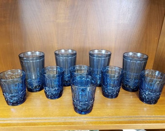 Mosser Wright Blue tumblers eye winker design set of 10 dark blue glassware