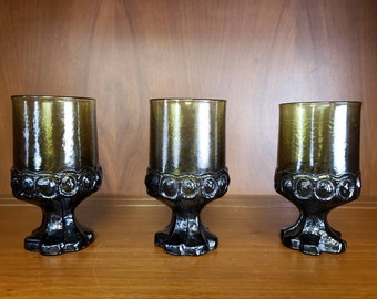 Tiffin Franciscan Madeira olive green footed goblets vintage drinkware set of 3
