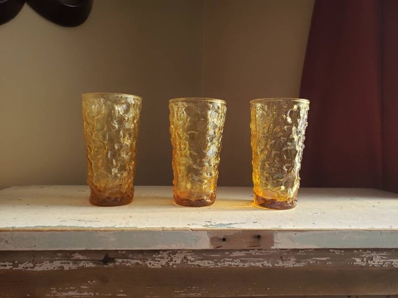 Anchor Hocking Lido Amber Gold Tumblers With Pebble Crinkle | Etsy