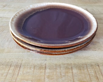 McCoy Plate set of 3 Brown drip salad plates mid-century dishes functional dinnerware USA pottery