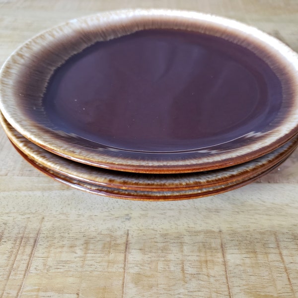 McCoy Plate set of 3 Brown drip salad plates mid-century dishes functional dinnerware USA pottery