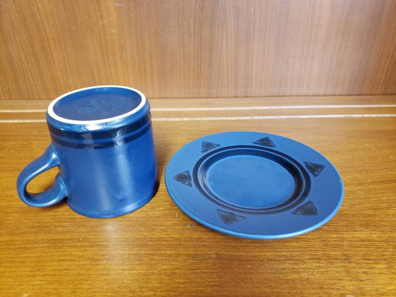 Pfaltzgraff morning light coffee cup and saucer set of 2 blue black geometric dishes image 8