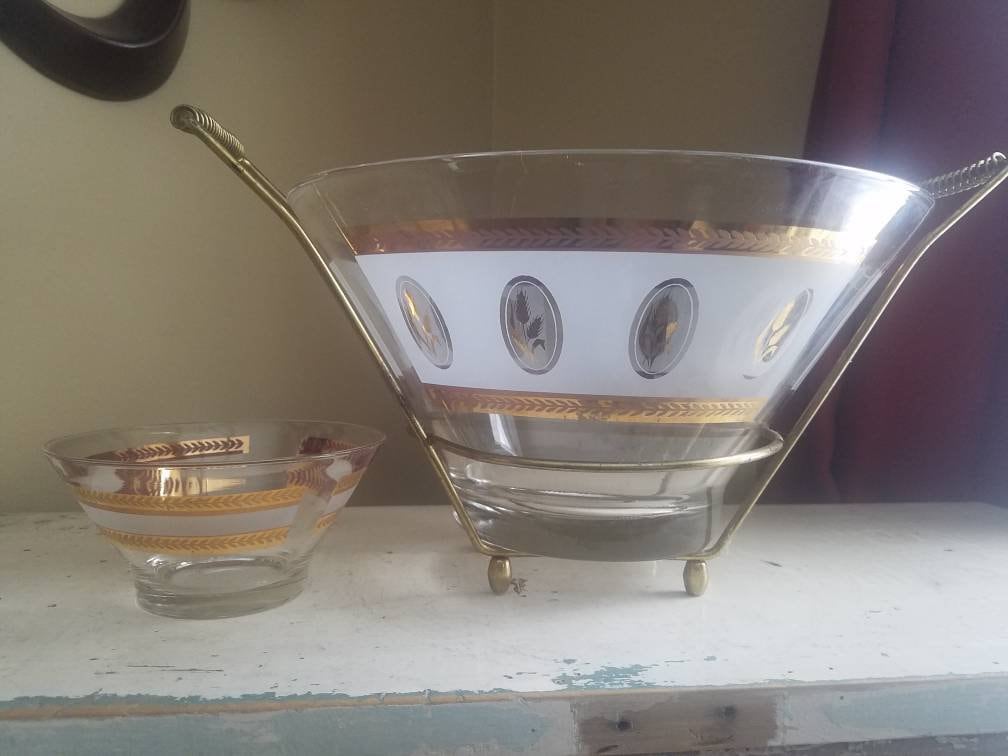 Vintage Chip and dip set wheat pattern white and gold 2 bowl Etsy