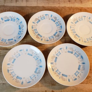 Royal China Blue Heaven Plate set of 5 Royal China Inc Sebring, Oh atomic turquoise blue and grey