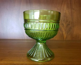 Green glass compote or candy dish wavelength pattern pedistal dish