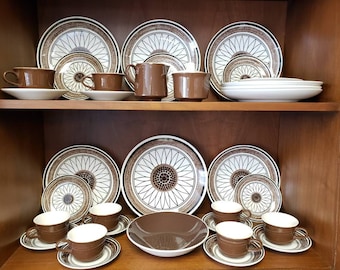 Royal China Casa Del Sol big dish set cavalier Ironstone 25 vintage brown floral dishes