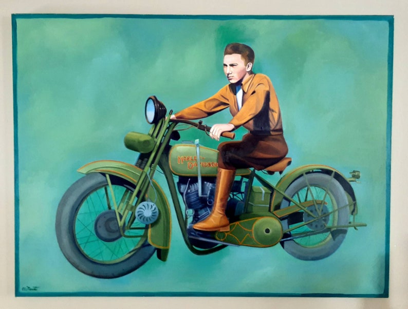 Harley Davidson Motorcycle Painting Vintage Rider on a 1926 Etsy