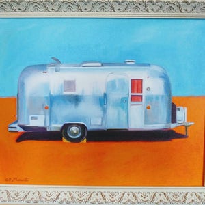 Airstream Print in a vintage white wood frame