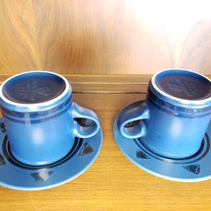 Pfaltzgraff morning light coffee cup and saucer set of 2 blue black geometric dishes image 2
