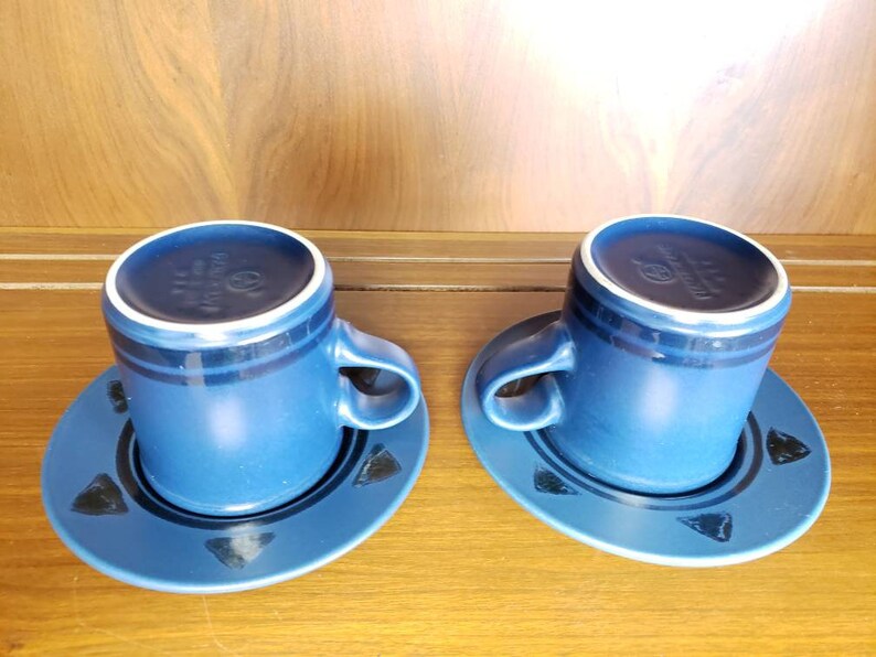 Pfaltzgraff morning light coffee cup and saucer set of 2 blue black geometric dishes image 2