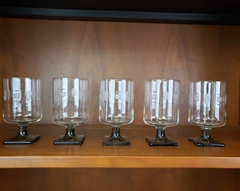 Federal Glass arctic midnight smoke square base stemware set of 5 atomic etched