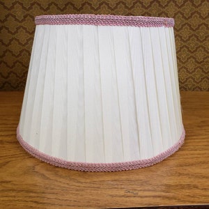 Lampshade vintage pleated creamy white with pink trim medium size