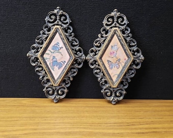 Burwood Products Co. Set of 2 vintage diamond shaped butterfly scenes