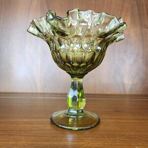 Fenton green glass pedestal bowl compote colonial green