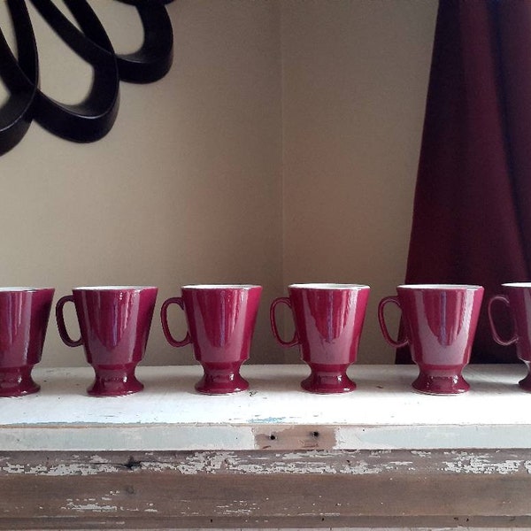 Shenango Pedistal Mug maroon set of 6 mid century modern restaurant ware