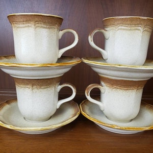 Mikasa Whole Wheat cup and saucer set of 4 E8000 brown and cream dishes