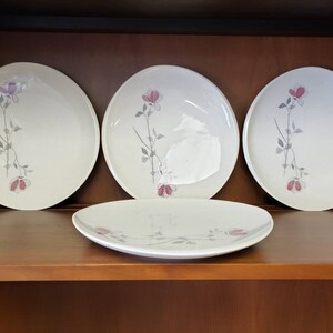 Franciscan Duet Dinner Plate set of 4 pink and grey floral vintage mcm dishes