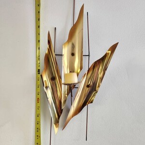 Gold metal mid-century wall candle sconce sculptural wall hanging image 8