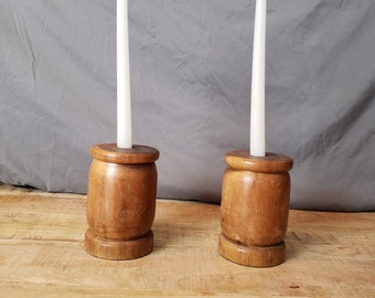 Wooden Candlestick holder set Danish MCM or rustic decor