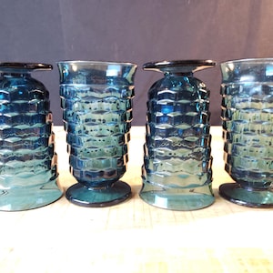 Blue footed tumblers Indiana Glass colony cubist set of 4 Whitehall Riviera blue