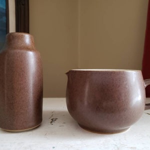 Denby Langley Russet shaker and creamer set of 2 tan specks brown stripe