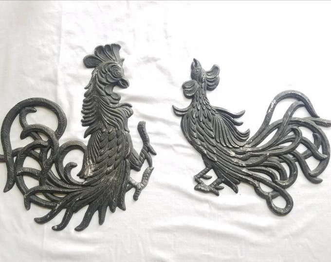 Vintage Cast Metal Rooster Wall Art Set of Two Black Chickens Etsy