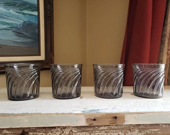 Anchor Hocking short rocks tumblers smoke black wave pattern set of 4