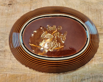 Hull brown drip platter oval dish with ridges
