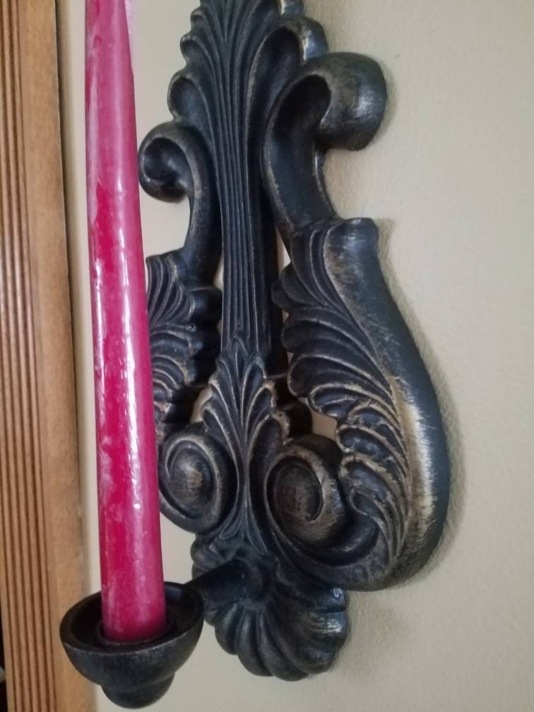 Wall Candlestick Holder Set in Cast Metal With Swirls and Harp Etsy