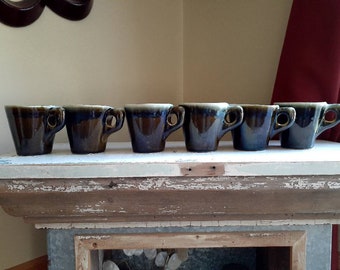 Green drip mugs or coffee cups vintage Pfaltzgraff Copper green pattern set of 4