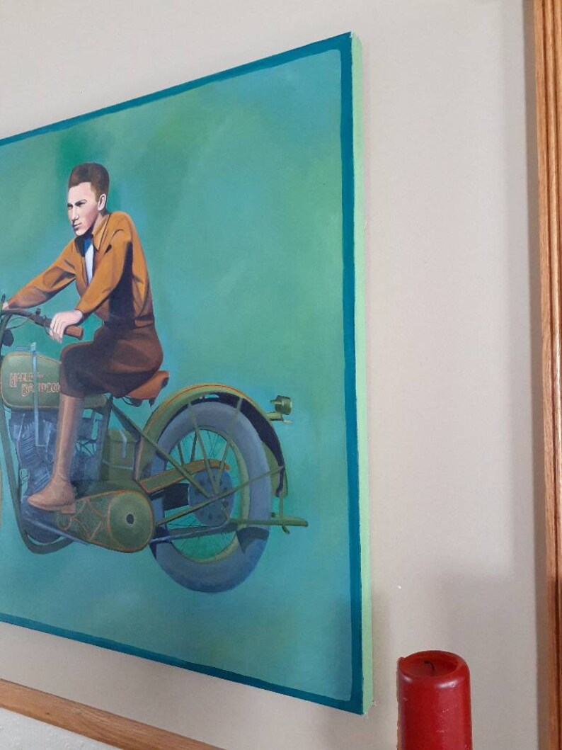 Harley Davidson Motorcycle Painting Vintage Rider on a 1926 Etsy