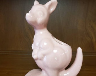 Kangaroo planter vintage pink ceramic planter or pen holder