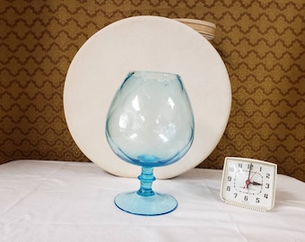 Blue glass brandy snifter compote or centerpiece art glass